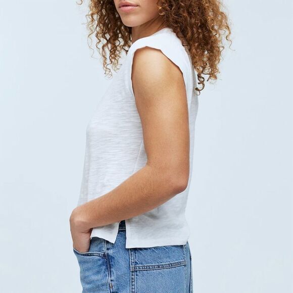 NWT Madewell Women's Slub Crewneck Muscle Tee White Size M Casual Basic‎ - Picture 2 of 9